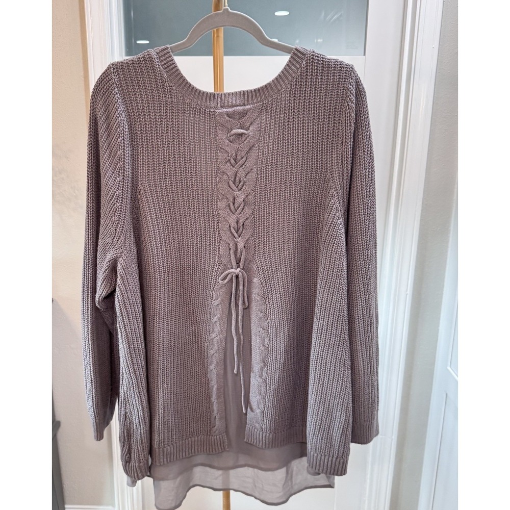 Torrid Sweater Womens Size 4 Gray Lined Braided V Neck Boho Hippie Chunky Knit